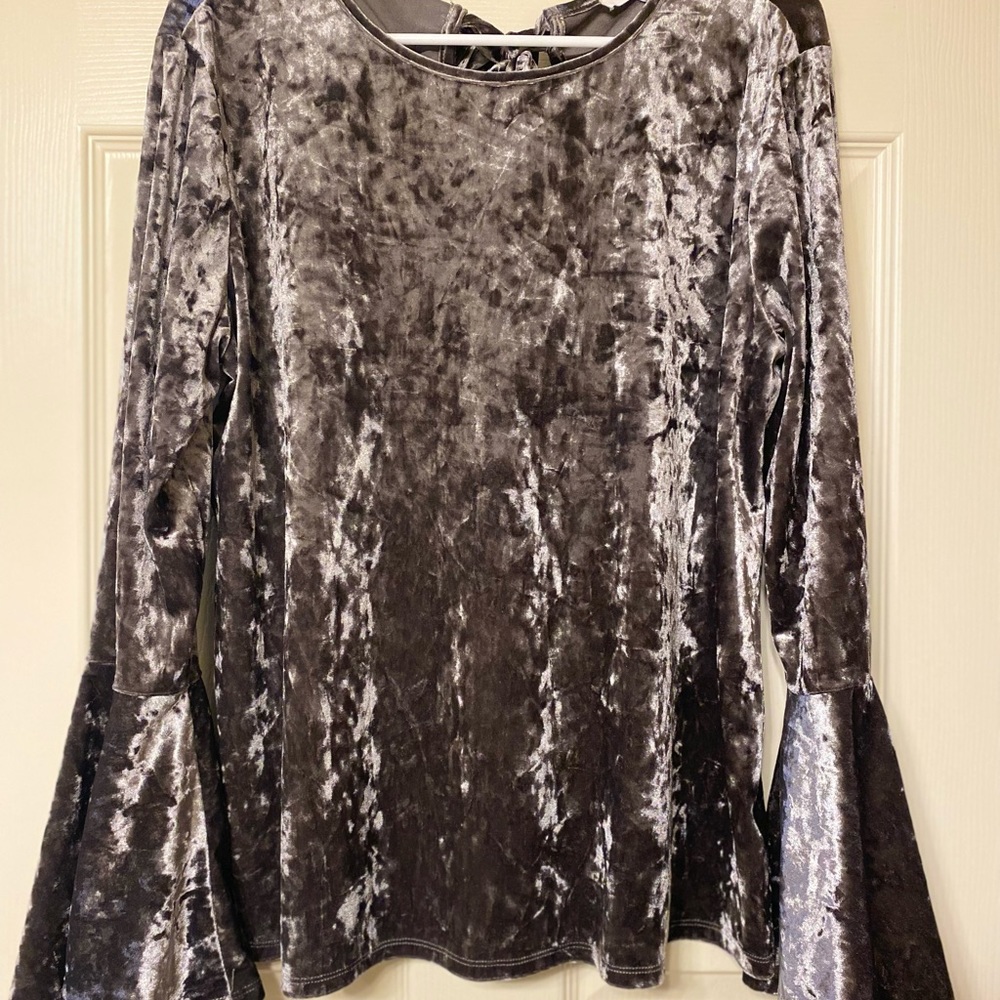 Deep Gray Velvet Top with Bell Sleeves!